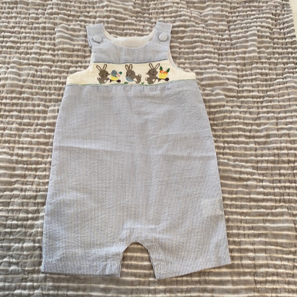 Seersucker embroidered Easter Jon Jon/romper
